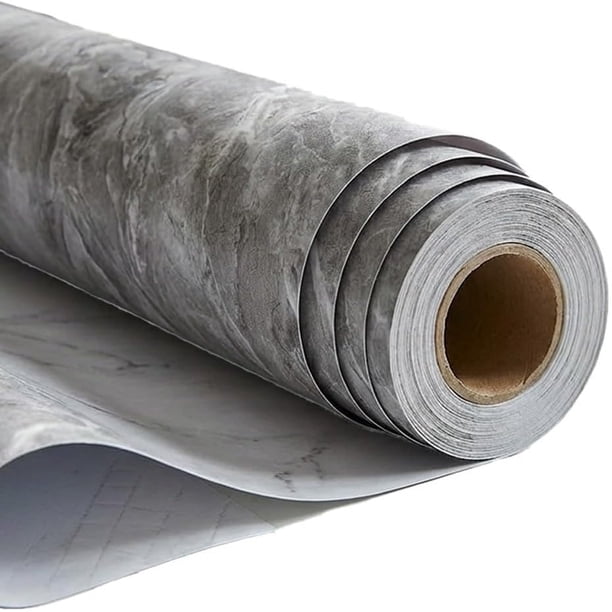 Papel Tapiz Azulejo Mármol Rollo Vinil Adhesivo 10m X 60cm Gris con Blanco Piedra