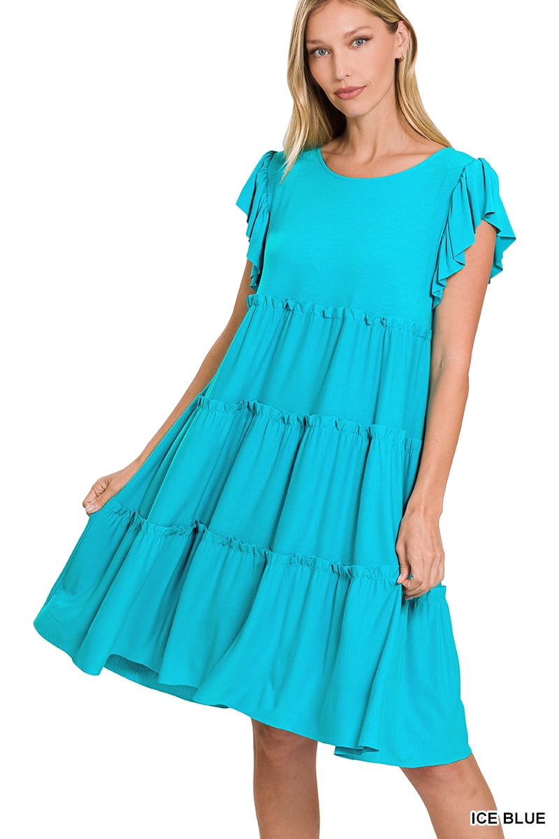 Zenana Women & Plus Ruffle Sleeve Tiered Midi ALine Swing Summer Dress