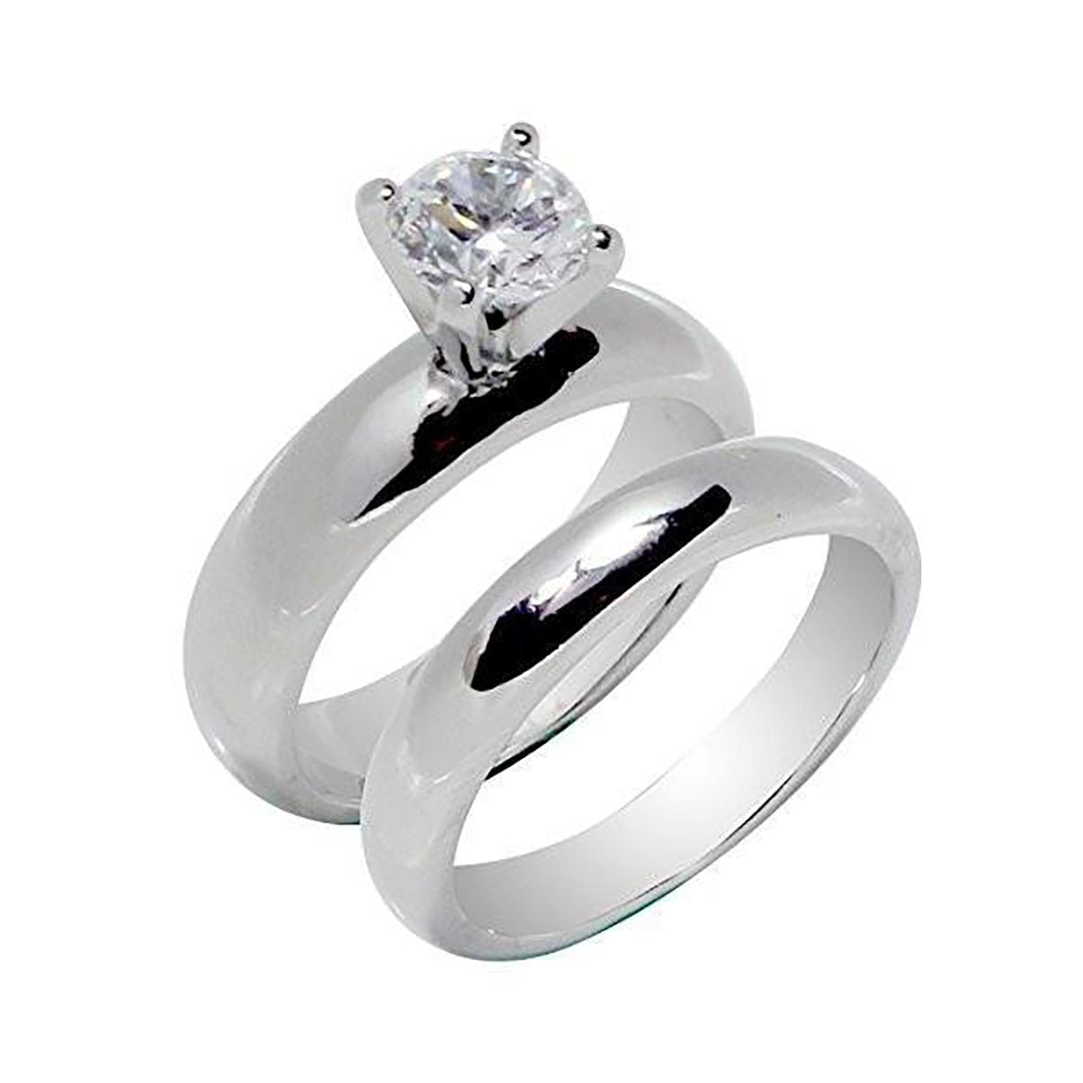 Stainless Steel Prong-Set Solitaire Engagement Ring with Clear CZ 
