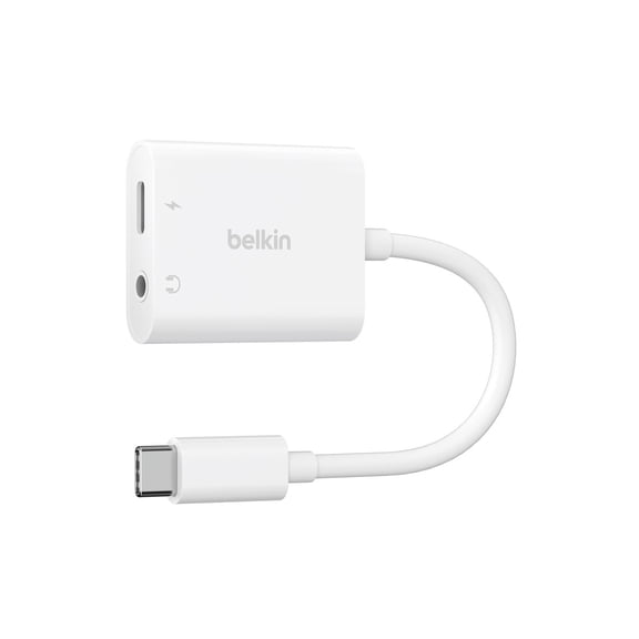 Belkin RockStar 3.5mm Audio   USB-C Charge Adapter - Mini-phone/USB-C Audio/Data Transfer Cable for Smartphone, Tablet, Notebook, Audio Device, USB Device - First End: 1 x 24-pin USB Type C - Male ...