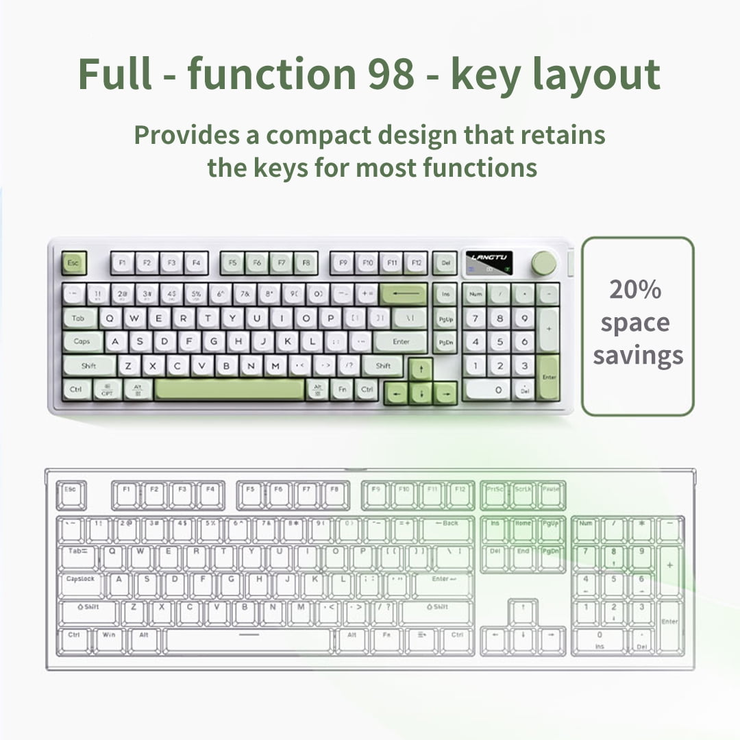ITIGOITIE Tri - mode Bluetooth Wireless RGB Illuminated Membrane Keyboard,Silent, Esports/Gaming/Office, Snow Green Color