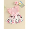 thumbnail image 6 of Baby Girls Dress Floral Print Ribbed Knit Round Neck Fly Sleeve Casual Dress Summer Fashion Princess Dress with Belt, 6 of 10
