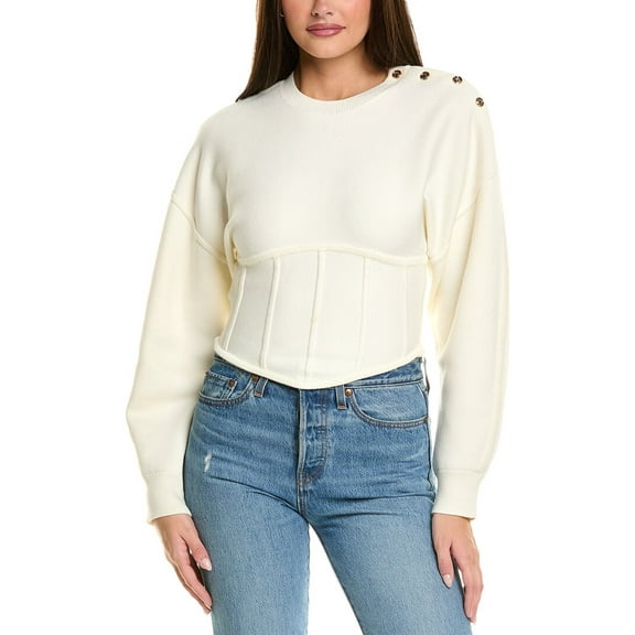 Maje womens  Corset Hem Sweater, 2, White