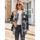 thumbnail image 4 of Chaqueta de Franela A Cuadros con Botones, Estilo Casual, Larga, con Bolsillos, Ideal para Otoño. Gris Oscuro L, 4 of 7