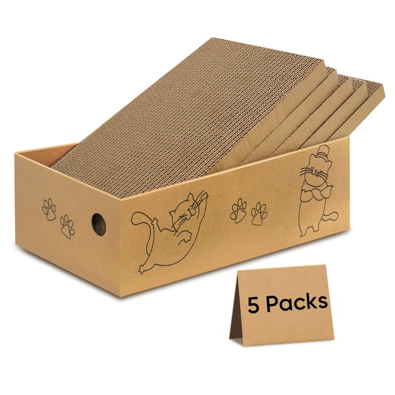 PAWSCRAT Cat Scratcher, 5 Packs in 1 Cardboard Box Cat Scratching Pad for Indoor Cats and Kitten, Cat Scratch Pad to Protect Furniture, Large Size