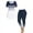 Blue, variant on Women Outfits Sets 2PCS Summer Casual Short Sleeve Printed Top Pants 2PCS Suit Streetwear Stylish