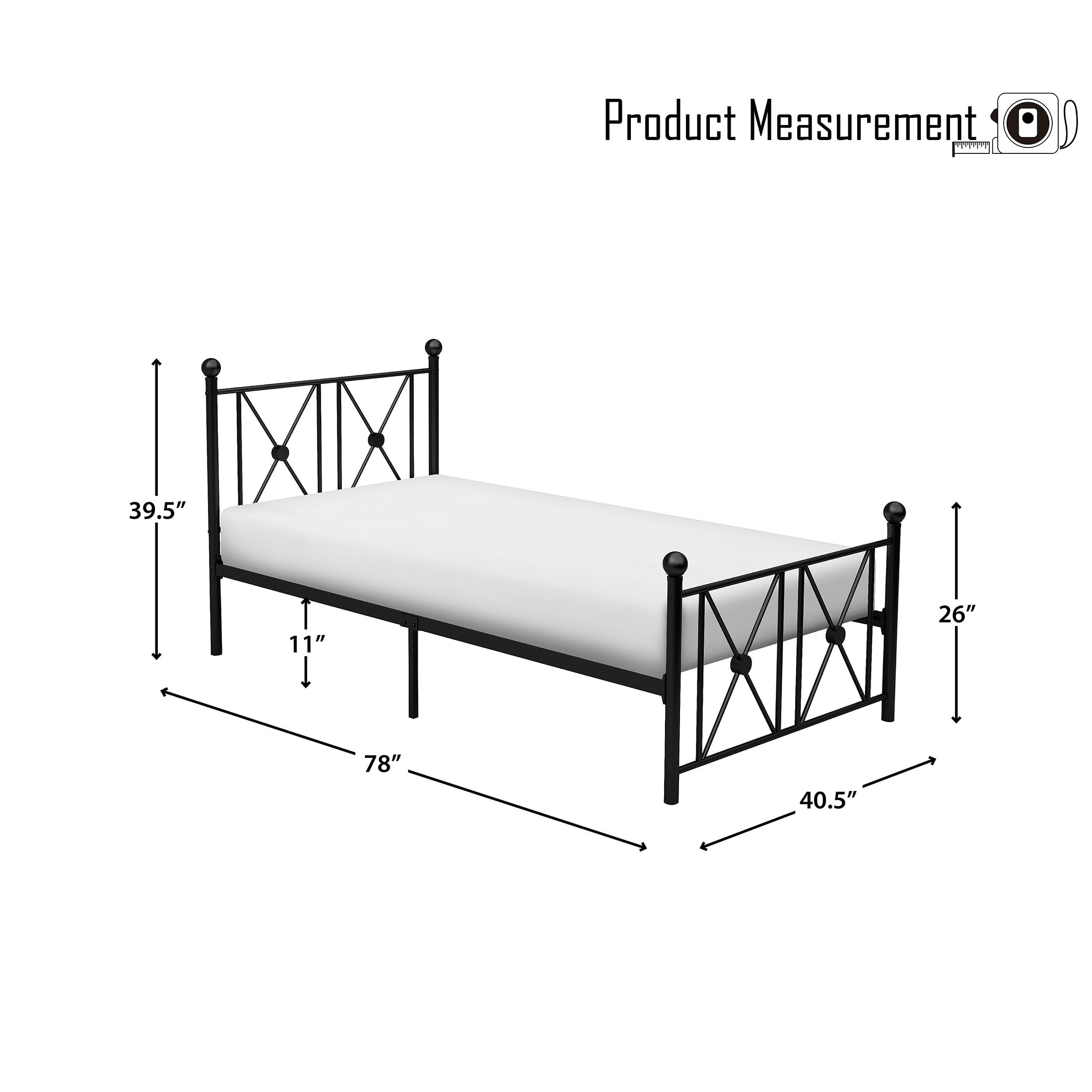 OakvillePark Hilton Open-Frame Metal Platform Bed, Twin, Black