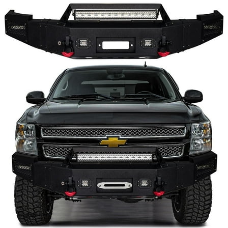 Vijay Compatible with 2007-2008-2009-2010-2011-2012-2013 Chevy Silverado 1500 Front Bumper Textured Black Steel with Light and D-ring
