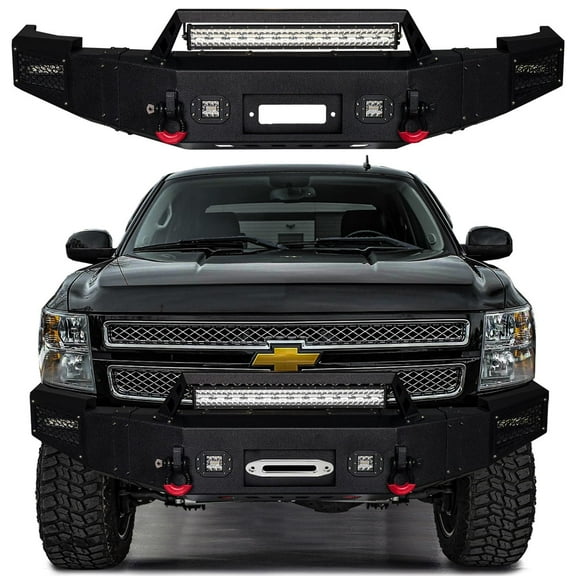 Vijay Compatible with 2007-2008-2009-2010-2011-2012-2013 Chevy Silverado 1500 Front Bumper Textured Black Steel with Light and D-ring