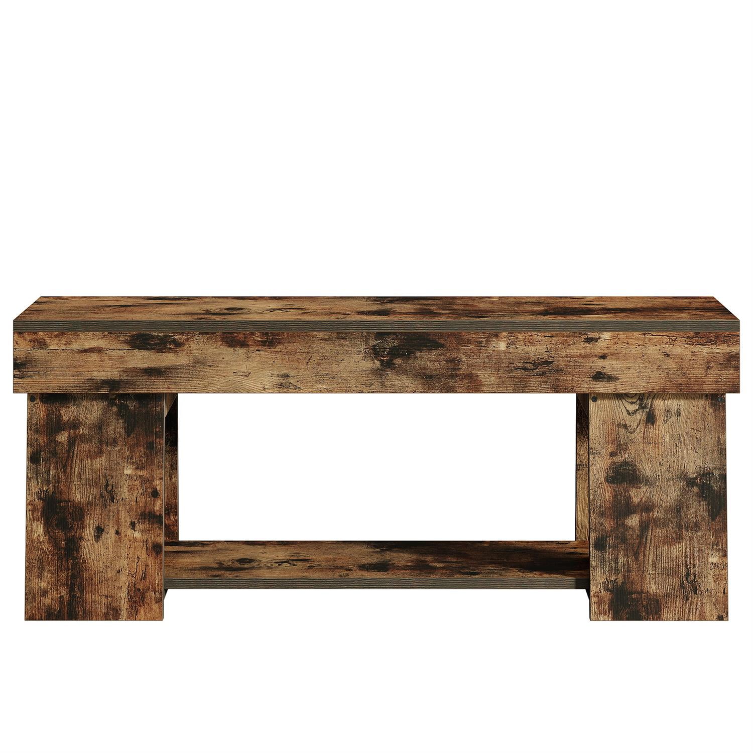 Demi Bonn 41" Rustic Wooden Bench with Storage, Hallway Bench with Shelf, Entryway Seating Unit for Home, Living Room, Brown