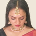 thumbnail image 4 of Efulgenz Indian Jewelry Set Crystal Choker Necklace Jhumka Earrings Maang Tikka Head Chain Bollywood Wedding Bridal Jewelry for Women, Pink, 4 of 6