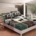 thumbnail image 4 of Rustic Cabin Lodge Sheets Twin Size, Bear Deer Elk Sheet Set Vintage Farmhouse Adventure Bed Sheets Set Woodland Forest Animal Grid Claw Bedding Set Rustic Farmhouse Home Decor, Green Brown, 4 of 5