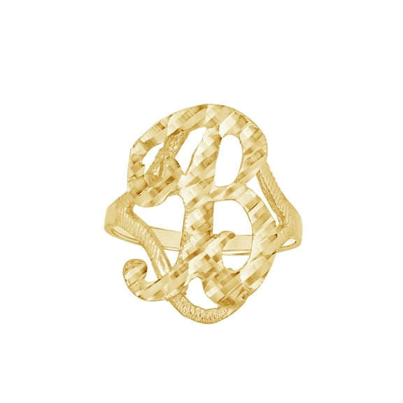 10kt 10k Yellow Gold Womens Diamond-Cut Textured Initial Letter B Band Ring