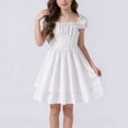 thumbnail image 2 of POIUYTR Girls Summer Mini Dress Casual Off The Shoulder Ruffle Short Sleeve Dresses High Waist Flowy Dress, 2 of 6