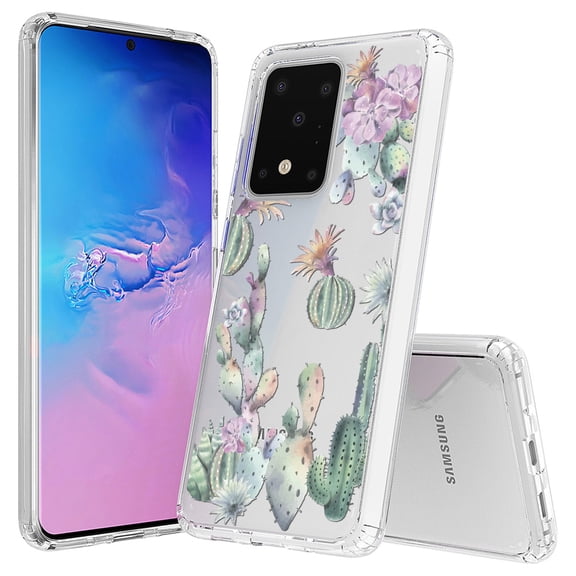 Aquaflex Transparent Clear Flexible Shock Absorbing Phone Case Cover Suitable for Samsung Galaxy S20 Ultra 6.9" - Cactus Patch