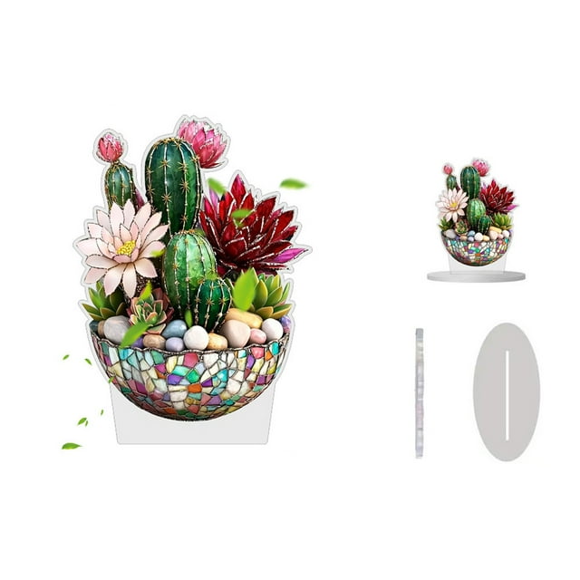 Home Decor Gifts Cactus Flower Tabletop Decor, 2D Flat Window Art for Home Decor Cactus Decorations for Home