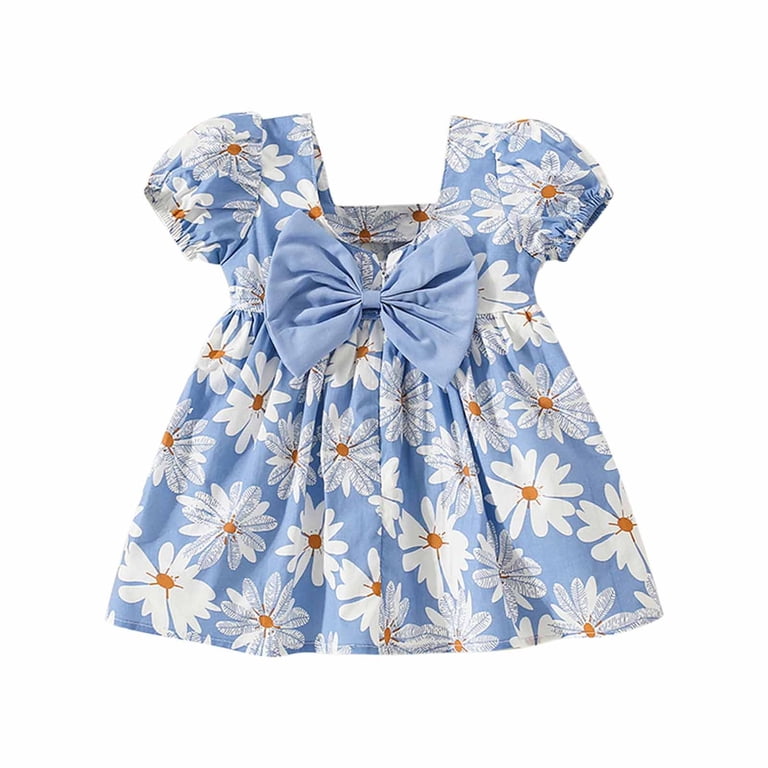 Cute Baby Girl Clothes Dresses 3-6 Month Casual Puff Sleeve Princess Floral Cotton  Dress Infant Summer Fashion Outfits Blue 18 Months - Walmart.com