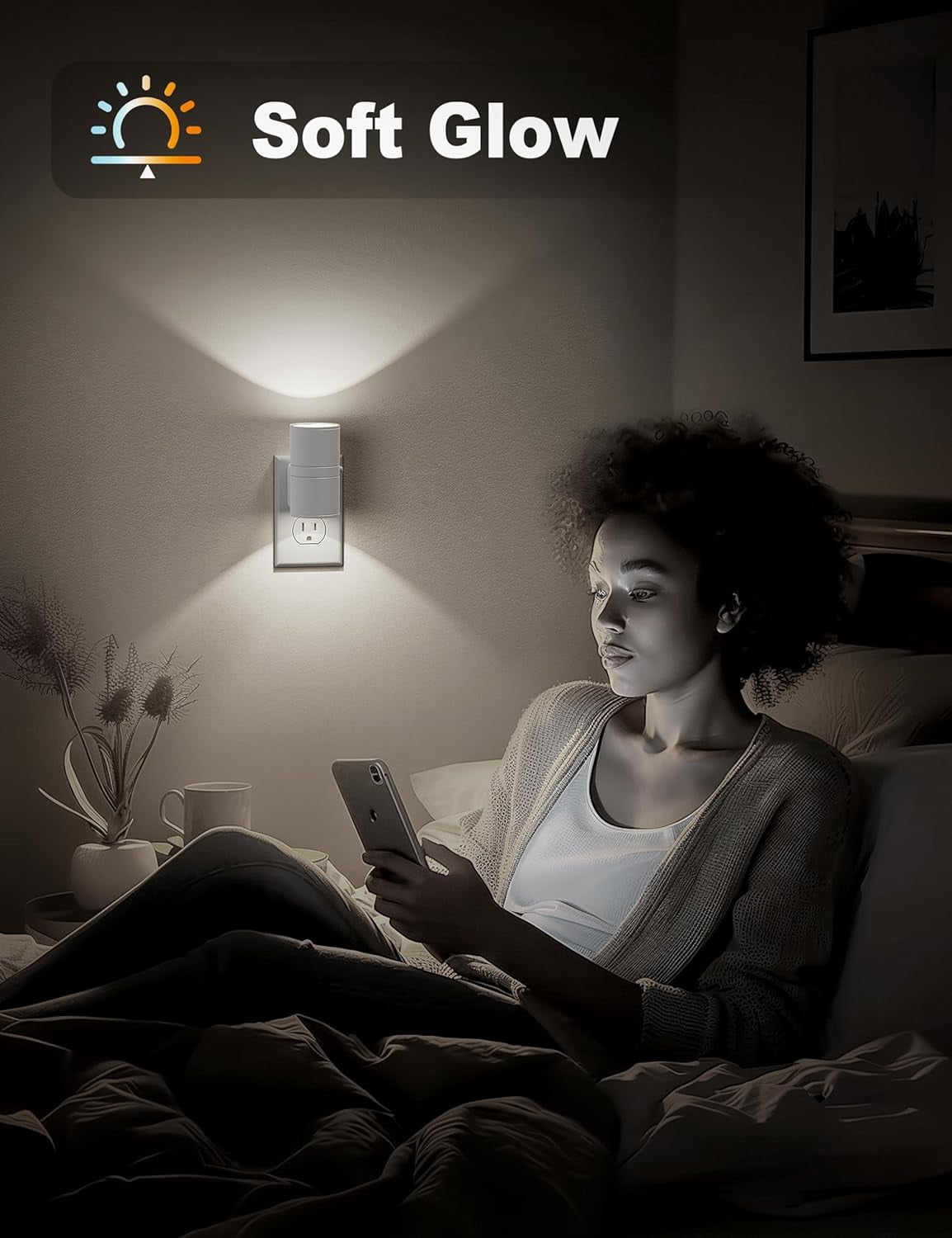 RGHJAR-Night Lights Plug into Wall, Dimmable Night Light Plug in, Modern Night Light Dusk to Dawn Light Sensor, Cool White 5000K, 0-100LM Adjustable Brightness Nightlight for Hallway Bedroom, 2 Pack