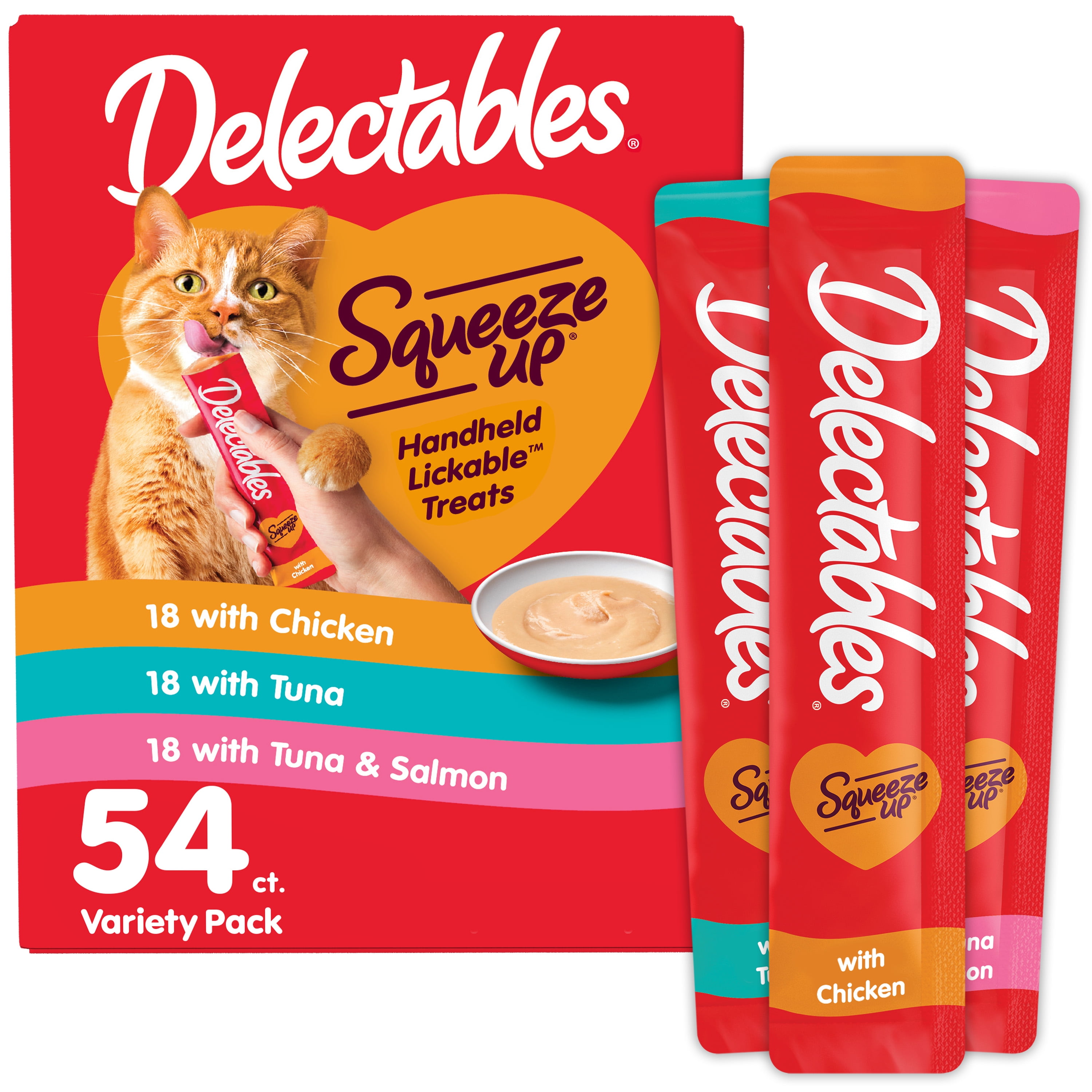 (4 pack) Hartz Delectables Squeeze up Lickable Wet Cat Treat Flavor Variety Pack, 0.5oz Tube (54 Count)