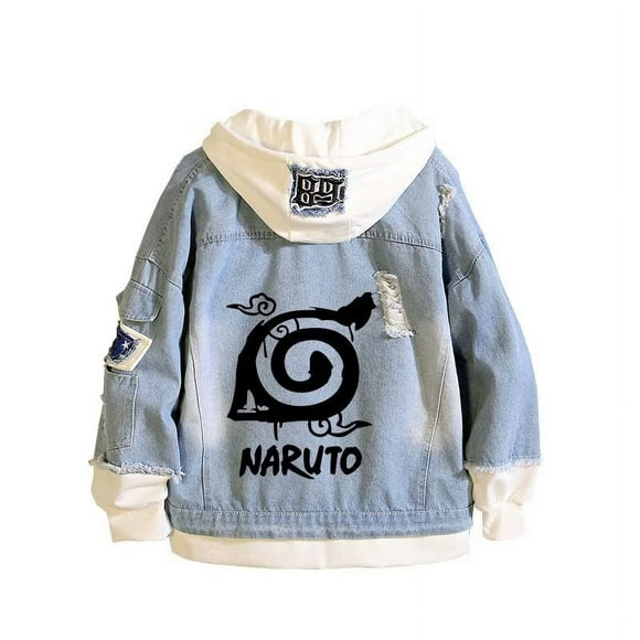 Chaqueta vaquera con capucha Naruto anime chaqueta vaquera rasgada
