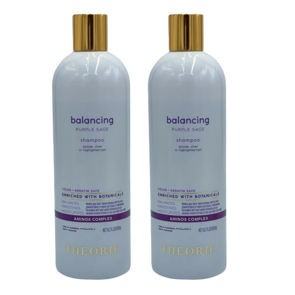 2 Pack Theorie Balancing Purple Sage Shampoo 14.2 oz Tone Moisturize Smooth Sage for Blonde, Silver or Highlighted Hair