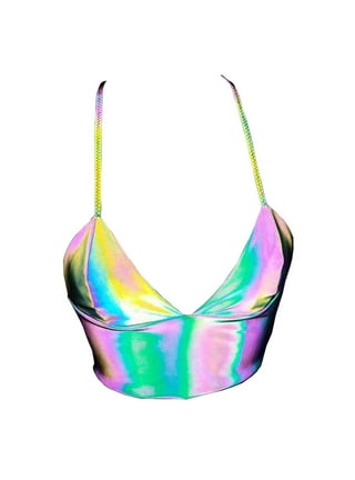 Womens Sexy Glitter Reflective Five-Pointed Star Bra Strappy Bandage Halter  Top Bralette Nightout Clubwear Metallic Solid Color