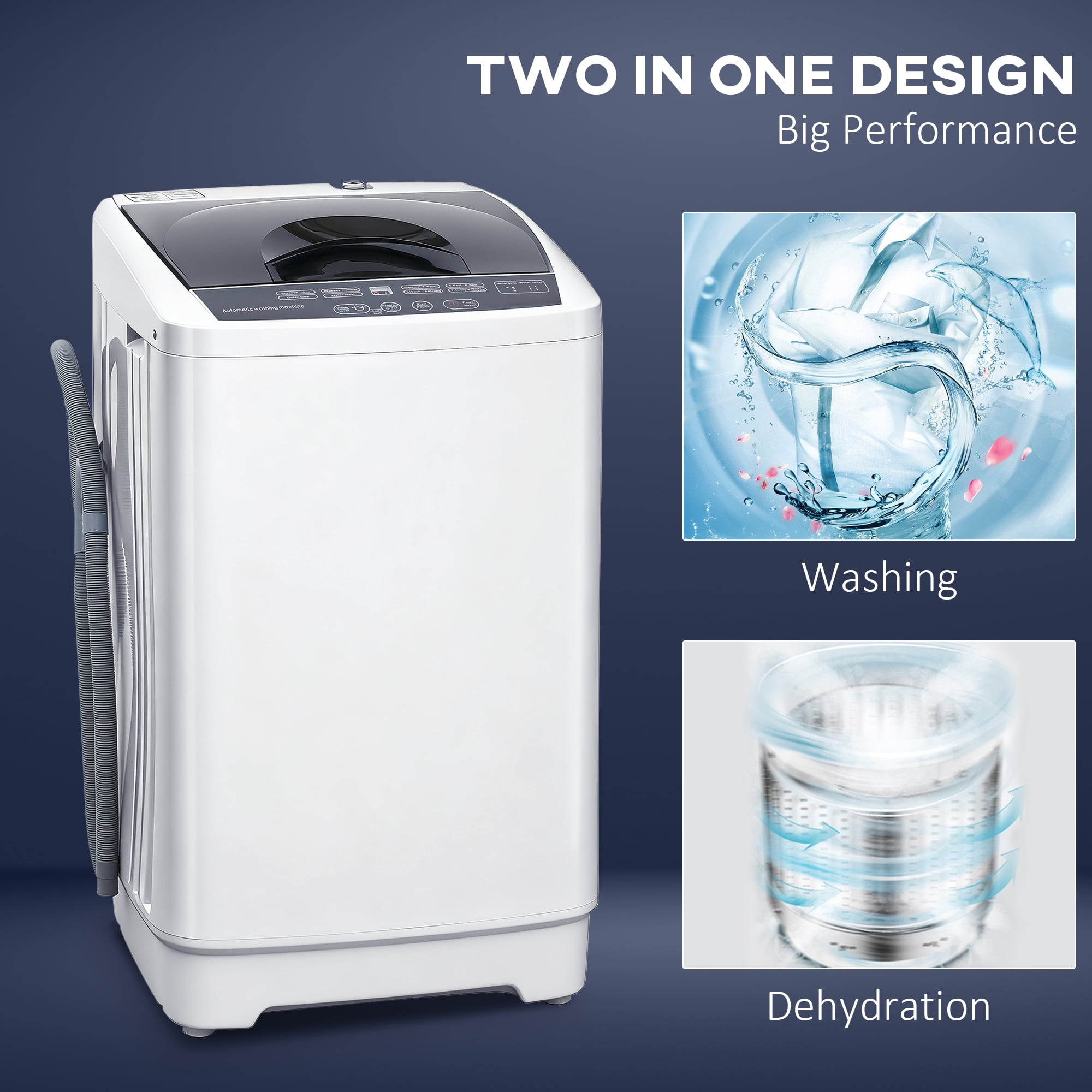 HOMCOM 1.3 Cu. Ft. Compact Washer, Portable Washing Machine with 8 Programs and 6 Water Levels, Full Automatic Washer for Apartments and RVs, White