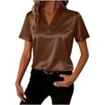thumbnail image 2 of LVHAOGJOB Short Sleeve Tees for Women Summer Shirts Solid Color V Neck Ladies Tops Tunic, 2 of 7
