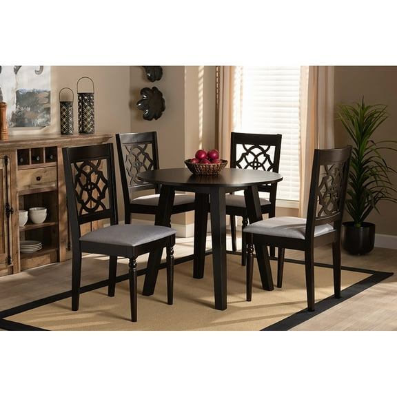 Baxton Studio Eliza Modern and Contemporary Grey Fabric Upholstered and Walnut Brown Finished Wood 5-Piece Dining Set