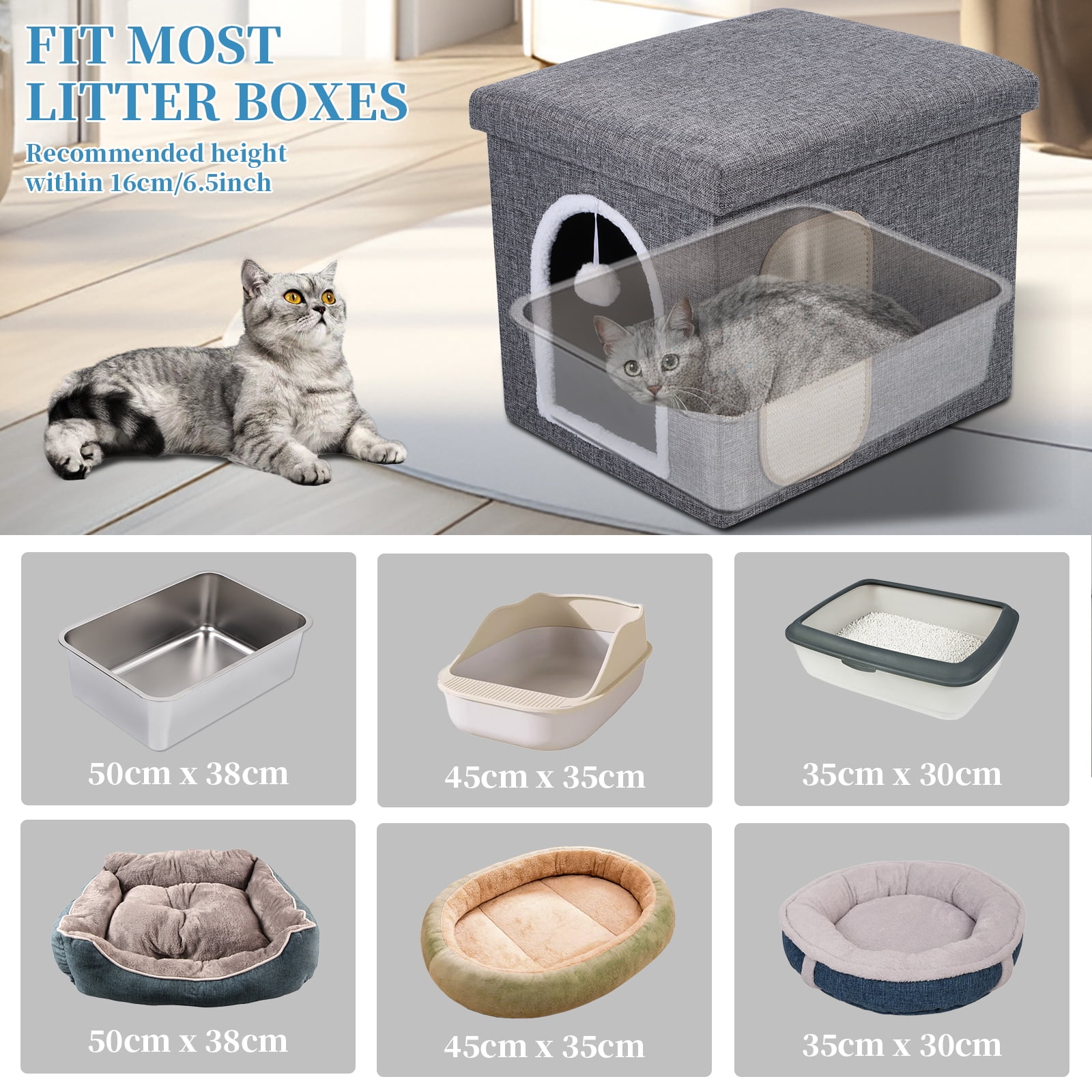 ZXMT Cat Litter Box Enclosure Furniture, Foldable Hidden Litter Box with Mesh Storage Bag, Litter Box Furniture with Waterproof Inside, Easy Clean