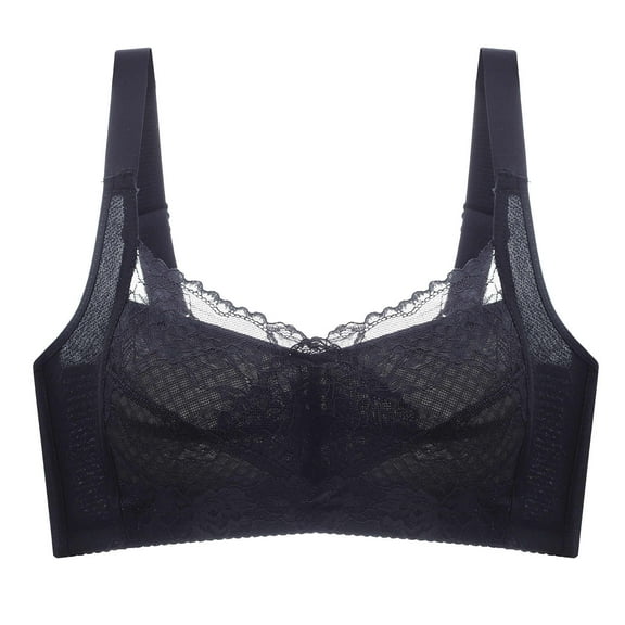 JSGEK Sexy Regular Fit Plus Size Bra Wirefree Comfort Support and Lift without Steel Ring Lace Lingerie Soft Plunge Black 6X-Large(44DE=100DE) Bra for Ladies