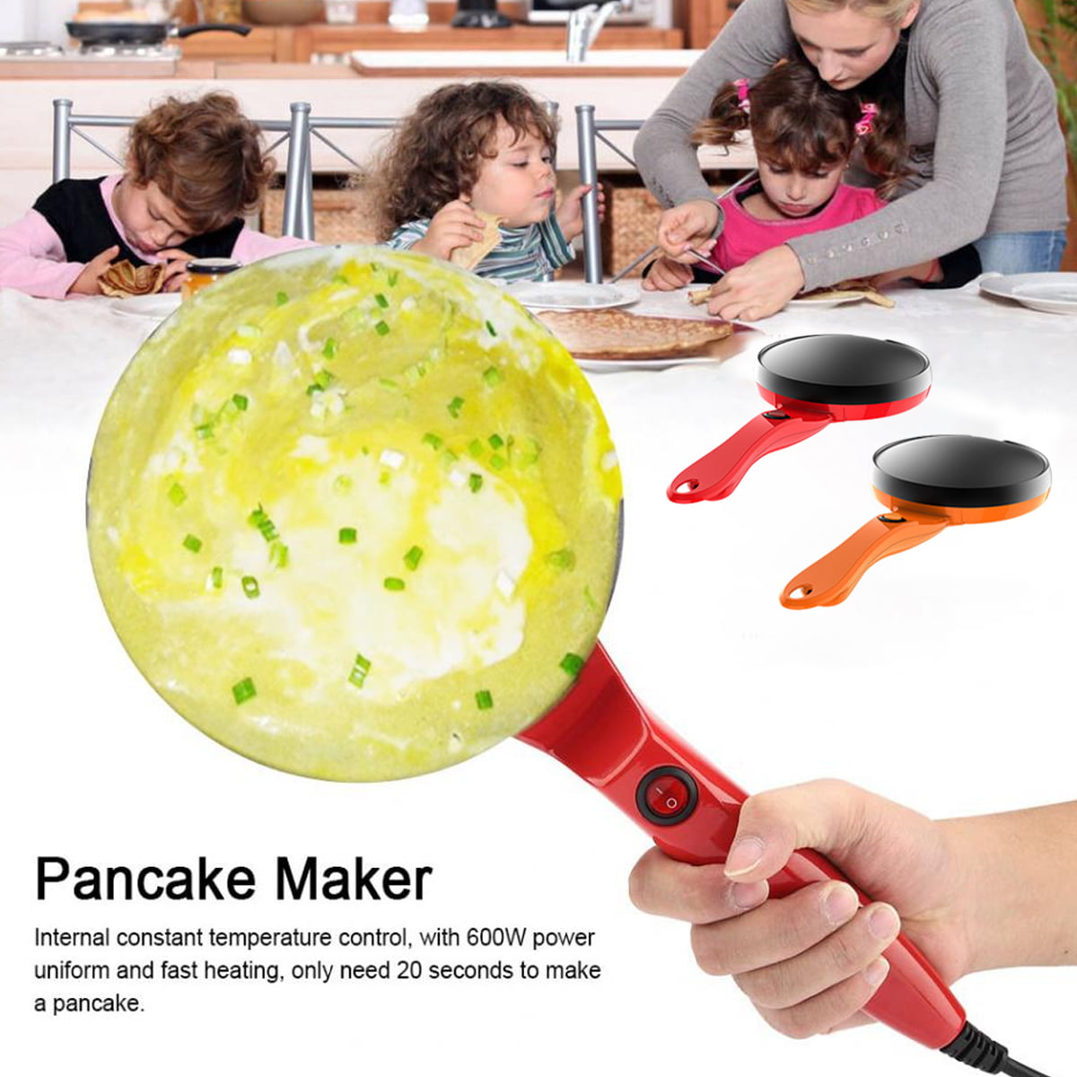 Pancakes 110V Portable Electric Mini Crepe Maker Electric Griddle Non-stick Easy-cleaning Crepe Pan Automatic Temperature Control for Crepes Tortilla Bacon