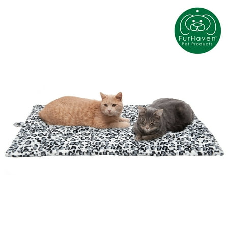 FurHaven Pet Heating Pad | ThermaNAP Faux Fur Self-Warming Pet Bed Mat, Snow Leopard, Large