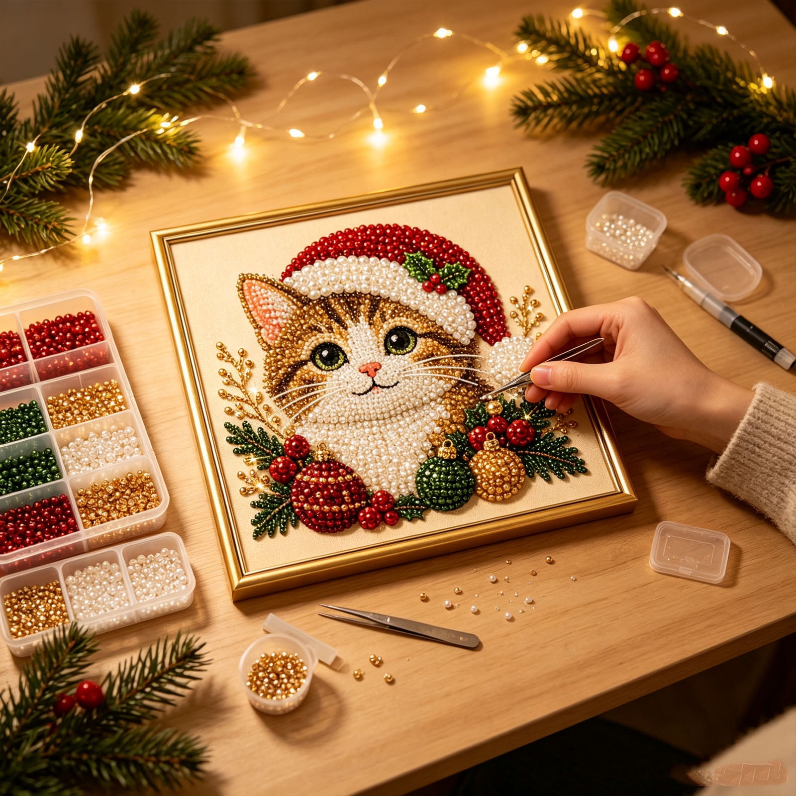 Christmas DIY Pearl Painting Set Christmas Pearl Beads Art Craft for Adults Beginner for Home Xmas Themed Party Favors Supplies