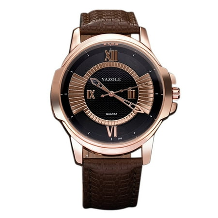 Metal Wrist Watch Gift - Men's Casual Large Dial Quartz Watch, 30m Waterproof PU Strap Metal Case Wrist Watch Color:Black dial brown band