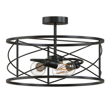 

YANSUN 14.57”H 3 Lights Black Finish Farmhouse Lighting Industrial Semi Flush Mount with Metal Cage for Kitchen Bedroom Hallway Living Room Entryway