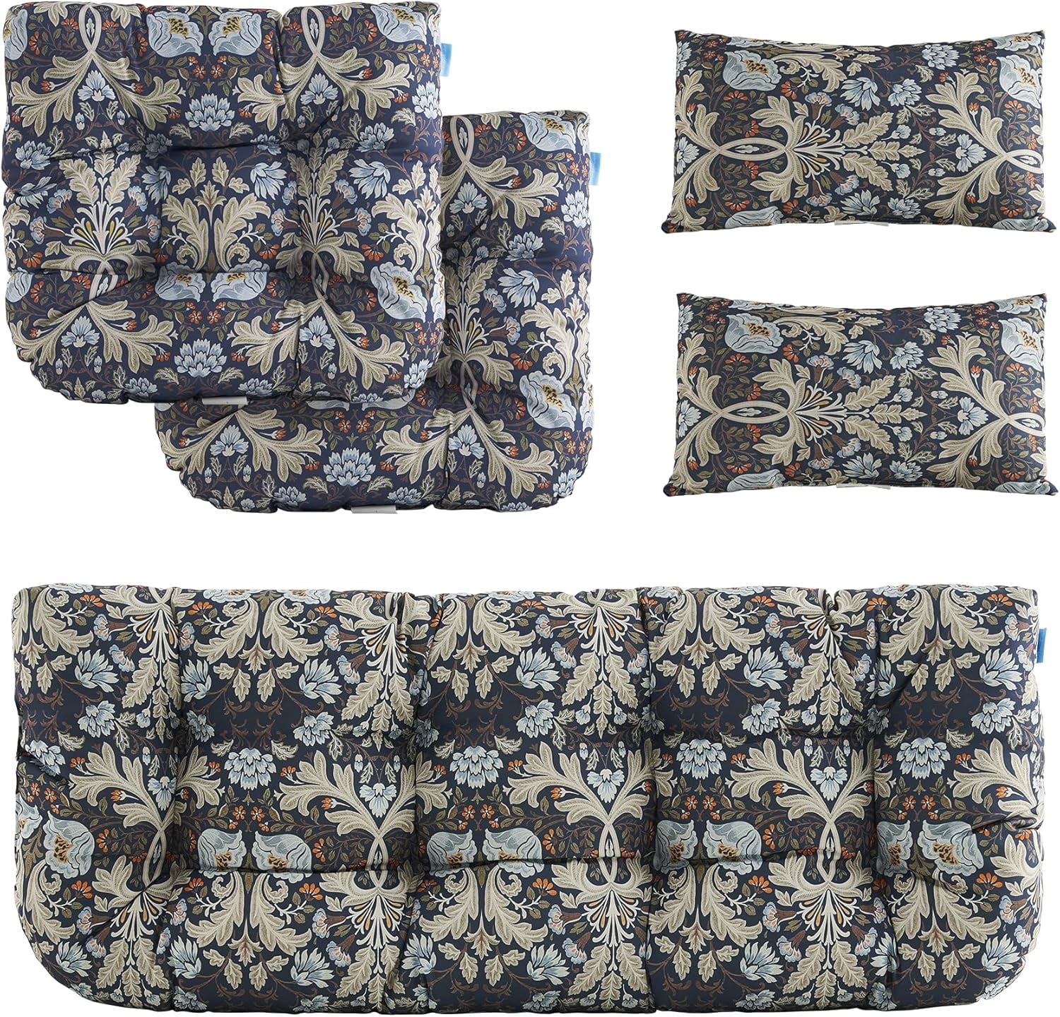 Outdoor Loveseat Cushions,5 Piece Wicker Chair Cushions Set,Tufted Cushons for Wicker Bench Patio Furniture,Floral