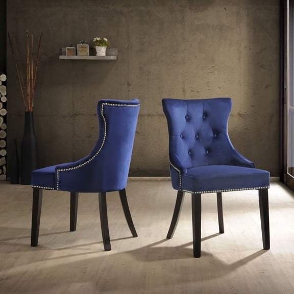 Contemporary Home Living Tufted Back Upholstered Dining Chair with Tapered Legs - 35" - Navy Blue -
