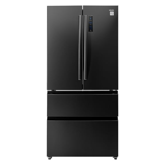 VEVOR French Door Refrigerator, 18.9 Cu. Ft. Kitchen Fridge,Counter Depth French Refrigerator with LED Display and 4 Casters,Frost-Free Bottom Freezer Refrigerators for Home & Commercial Use,Black