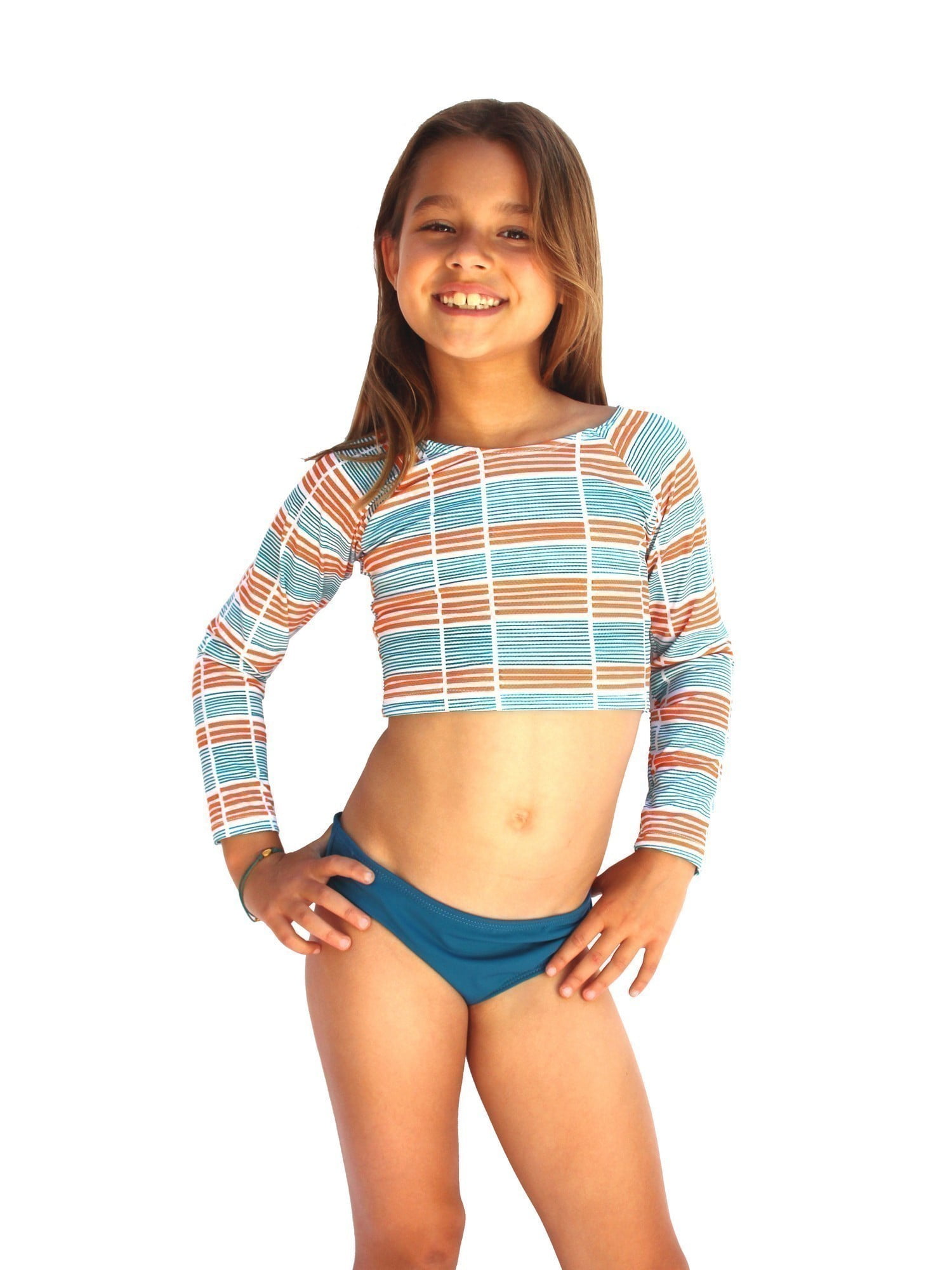 Azul Swimwear Azul Little Girls Orange Stripe Running Lines UV
