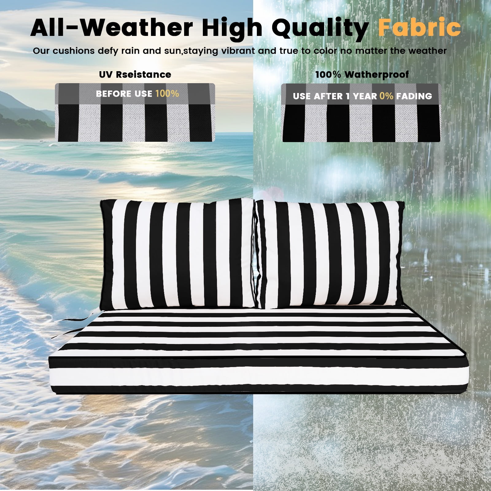 DTTRA Outdoor Loveseat Cushion Set, 48 x 24 Inch, Water Repellent, 3-Year Fade Resistant, Patio Furniture Cushions with Removable Cover, Ties and Hidden Zipper for Sofa Bench Couch Pads Set