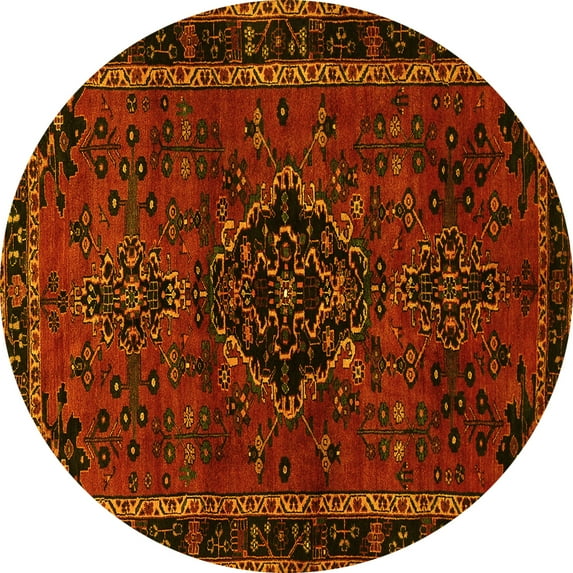 Ahgly Company Machine Washable Indoor Round Persian Yellow Traditional Area Rugs, 3' Round