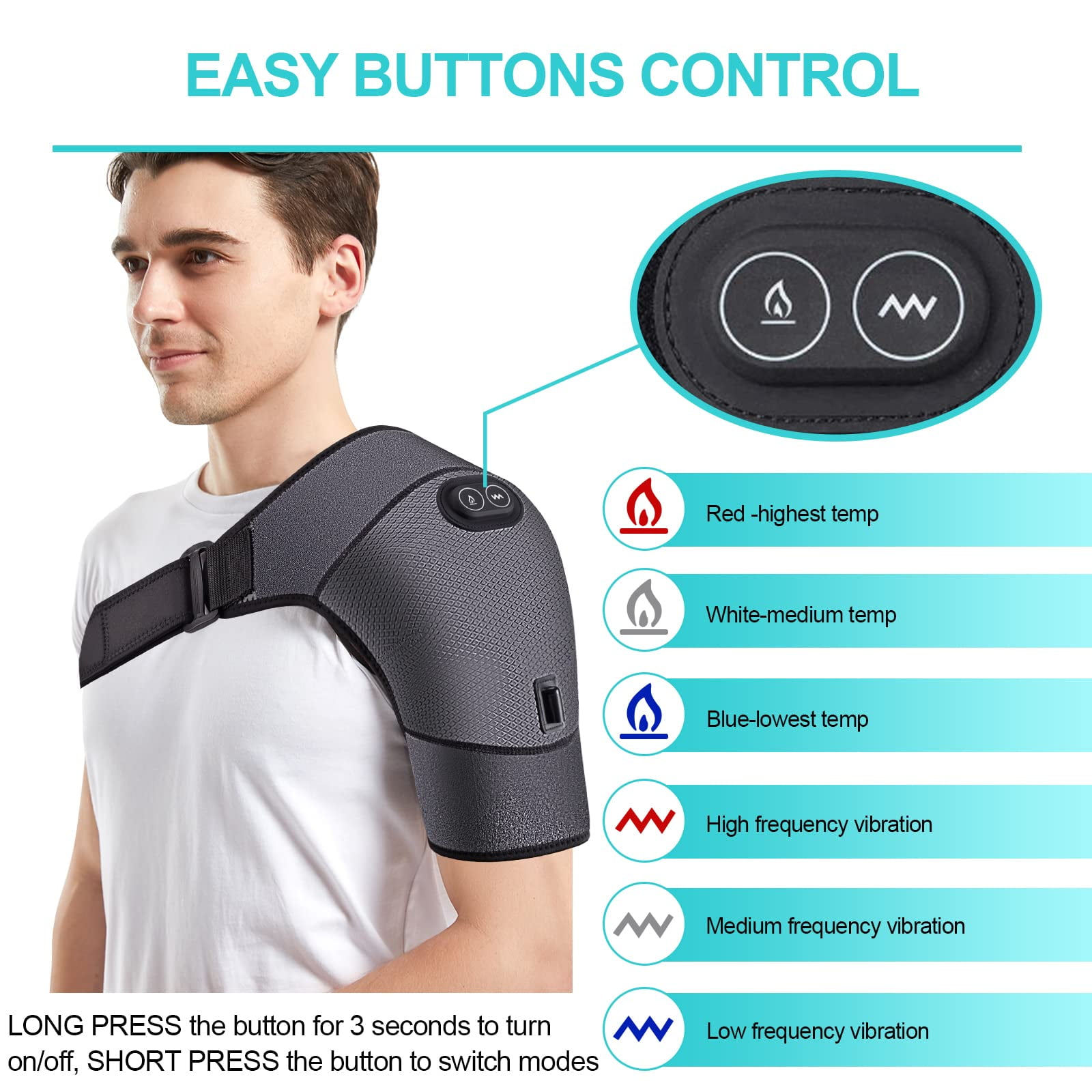  PKSTONE Heated Shoulder Wrap with Massage, Electric Shoulder  Massager Heating Pad for Men Women Frozen Shoulder Pain Relief with AC  Adapter (Black) : Health & Household