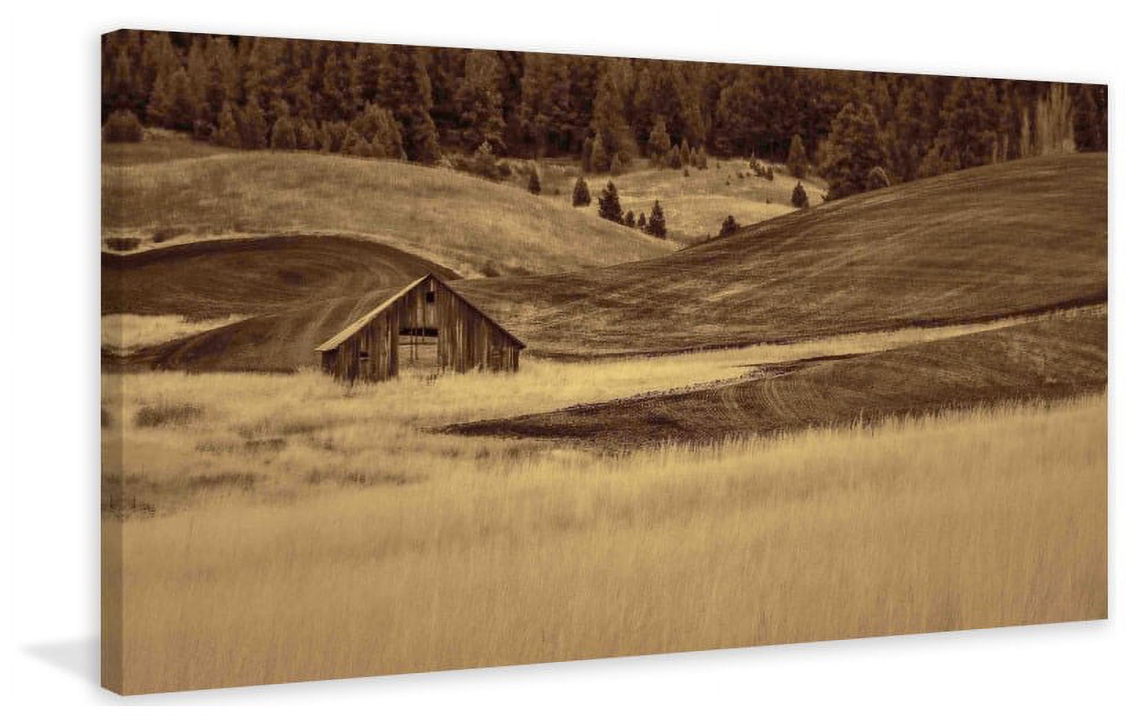 "Brown Barn in the Blonde Grasses" Painting Print on Canvas