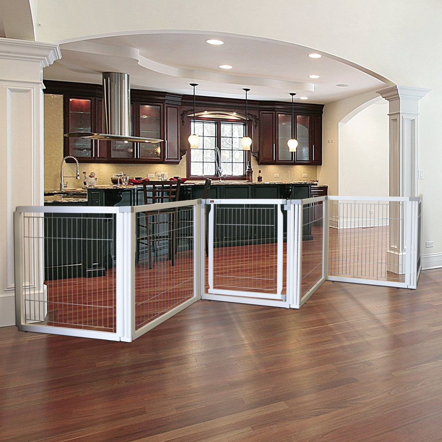 Richell Convertible Elite Wooden Freestanding Pet Gate, Expands to 135.8" Wide