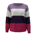 thumbnail image 4 of VISALY Pullover Crewneck Sweatshirt Striped Sweater Women's Sweaters Casual Long Sleeve Patchwork Pullover Knit Sweater Tops Crochet Sweaters Thick Sweatshirts Business Casual Sweaters Purple Xxl, 4 of 4