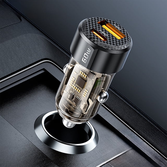 60W USB-C And USB-A Fast Car Charger Two Ports Are Compatibles With Different Devices Car Mounted Conversion Charging Connector Fast Charging Car Charger