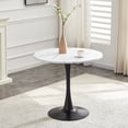 thumbnail image 2 of 31.5" Round Tulip Dining Table, White Marble Vein Top & Black Metal Base, Mid-Century Coffee Table, 2 of 15