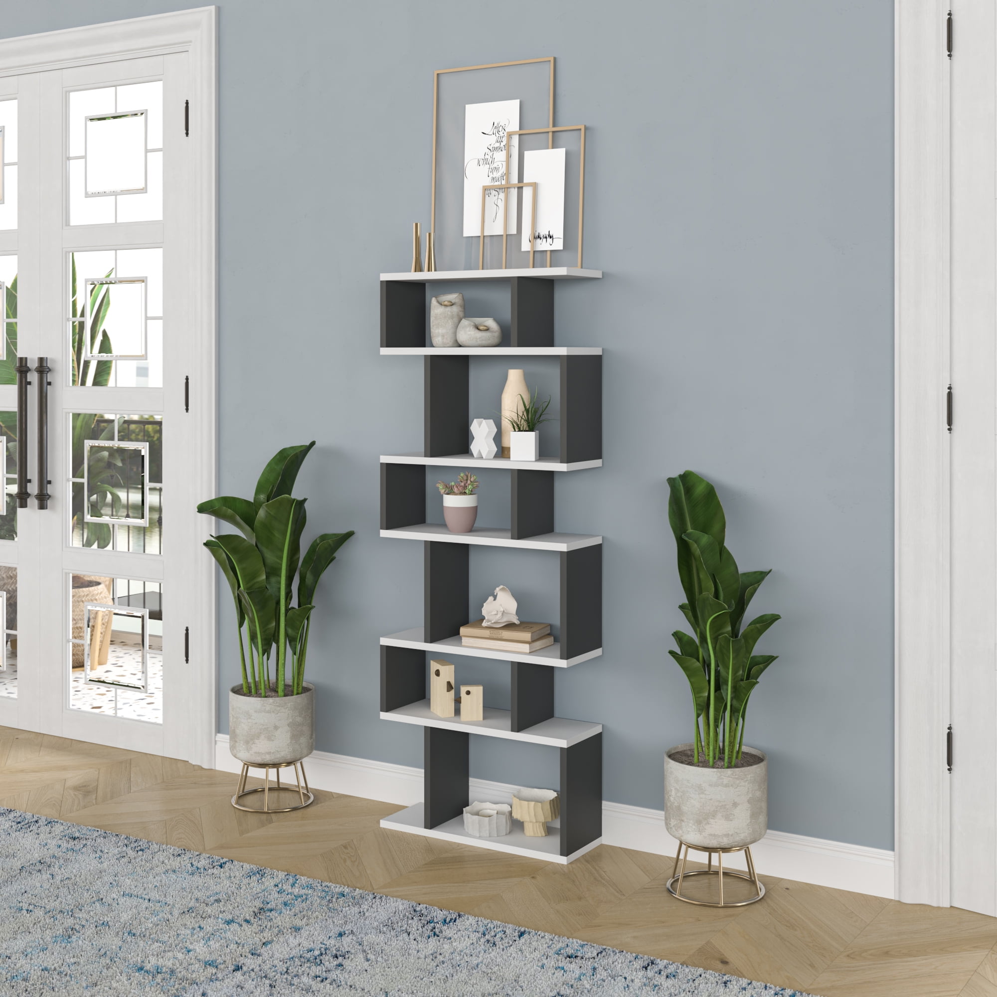 Ada Home Decor Bates Multiple Tier Open Shelf Cube Bookcase, Anthracite/White