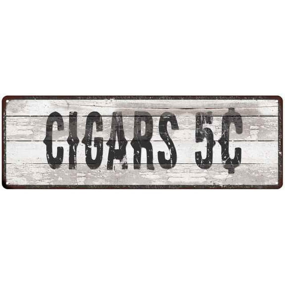 CIGARS 5Â¢ Ship Lap Look Country Chic 6x18 Metal Sign Wall Decor 206180044059